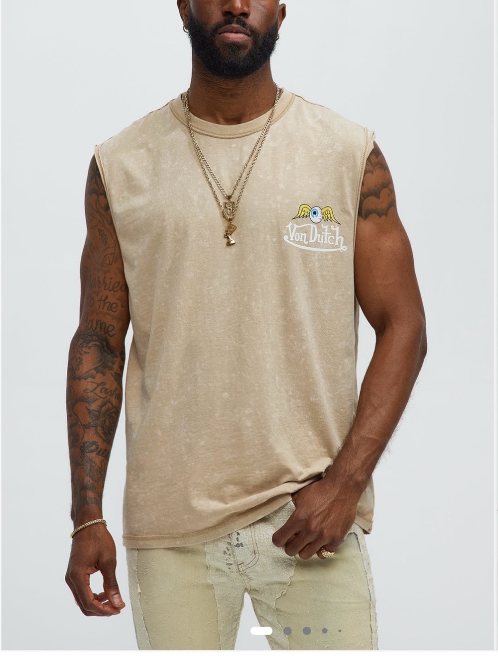 Von Dutch Beige Stonewashed Sleeveless Logo Tank